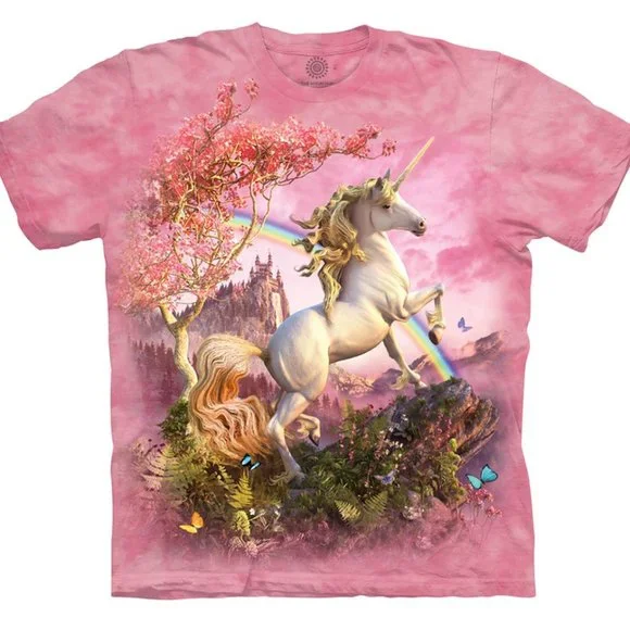 Awesome Unicorn Pink Fantasy Rainbow Adult T-Shirt Mountain Horses Animal S-3X - Picture 1 of 8
